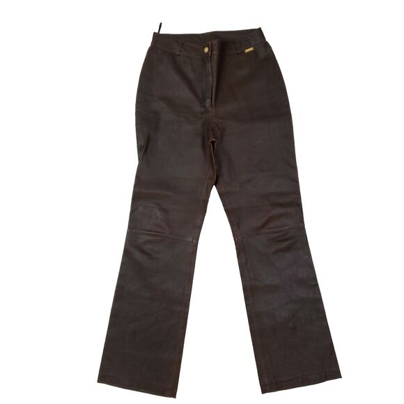 St. John High Rise Bootcut Brown Leather Pants 10 Western Cowgirl - Picture 1 of 15